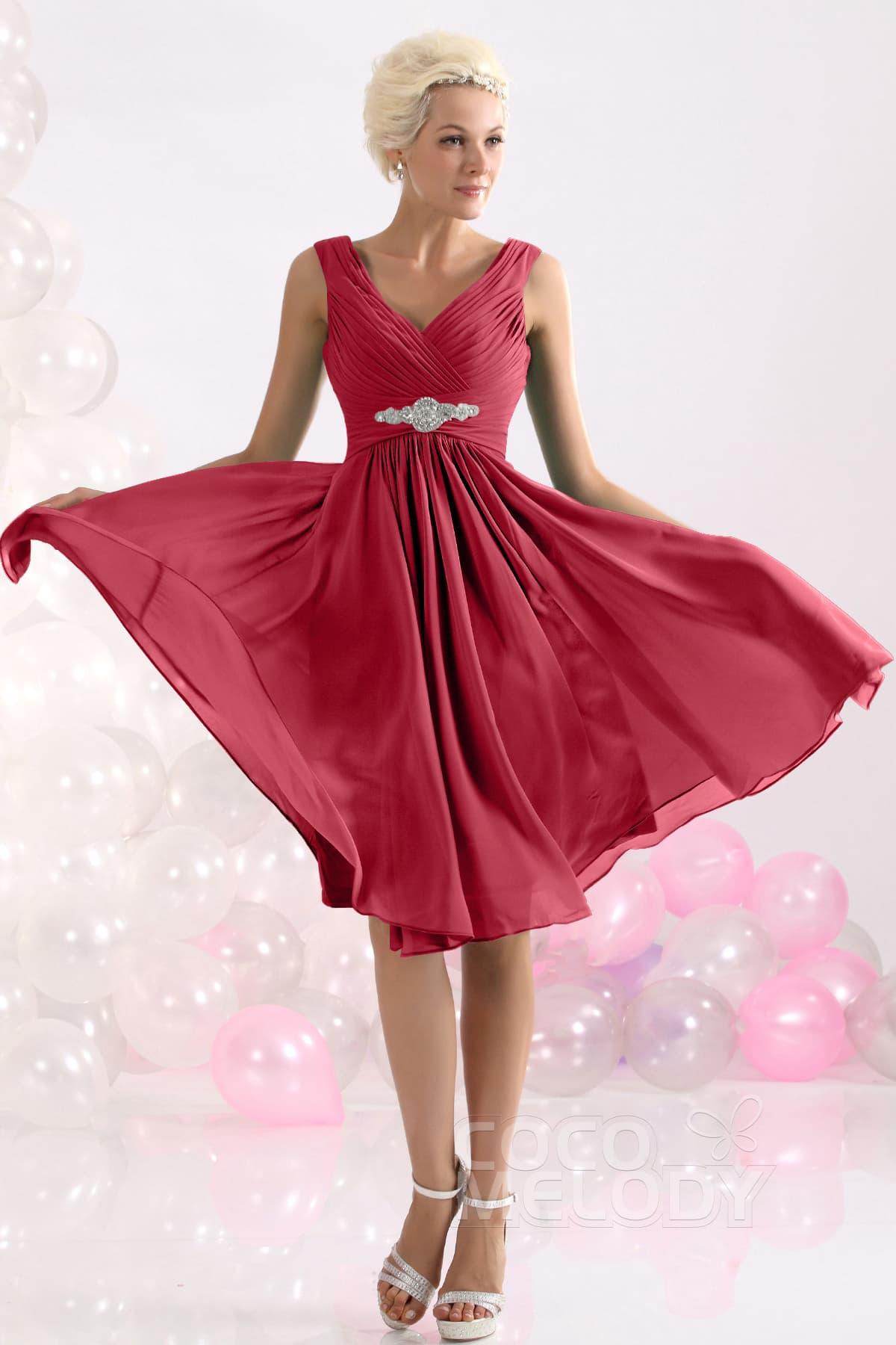 A-Line Knee Length Chiffon Bridesmaids Dress COZK1302A - COCOMELODY